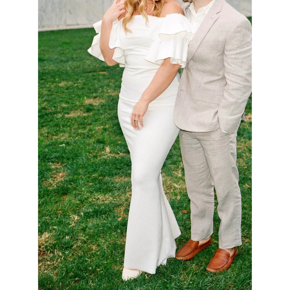 Chiara Boni La Petite Robe Off Shoulder Ruffle Sleeve Maxi Dress Bridal Form 8al